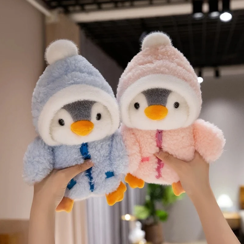 Nieuwe schattige pinguïn knuffel baby troostende slaap pop pluizige pinguïn dragen kleding hoeden knuffeldier kussen verjaardagscadeaus