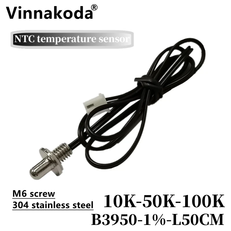 M6 thread temperature sensor 304 stainless steel probe 10K B3950 NTC thermistor 50CM