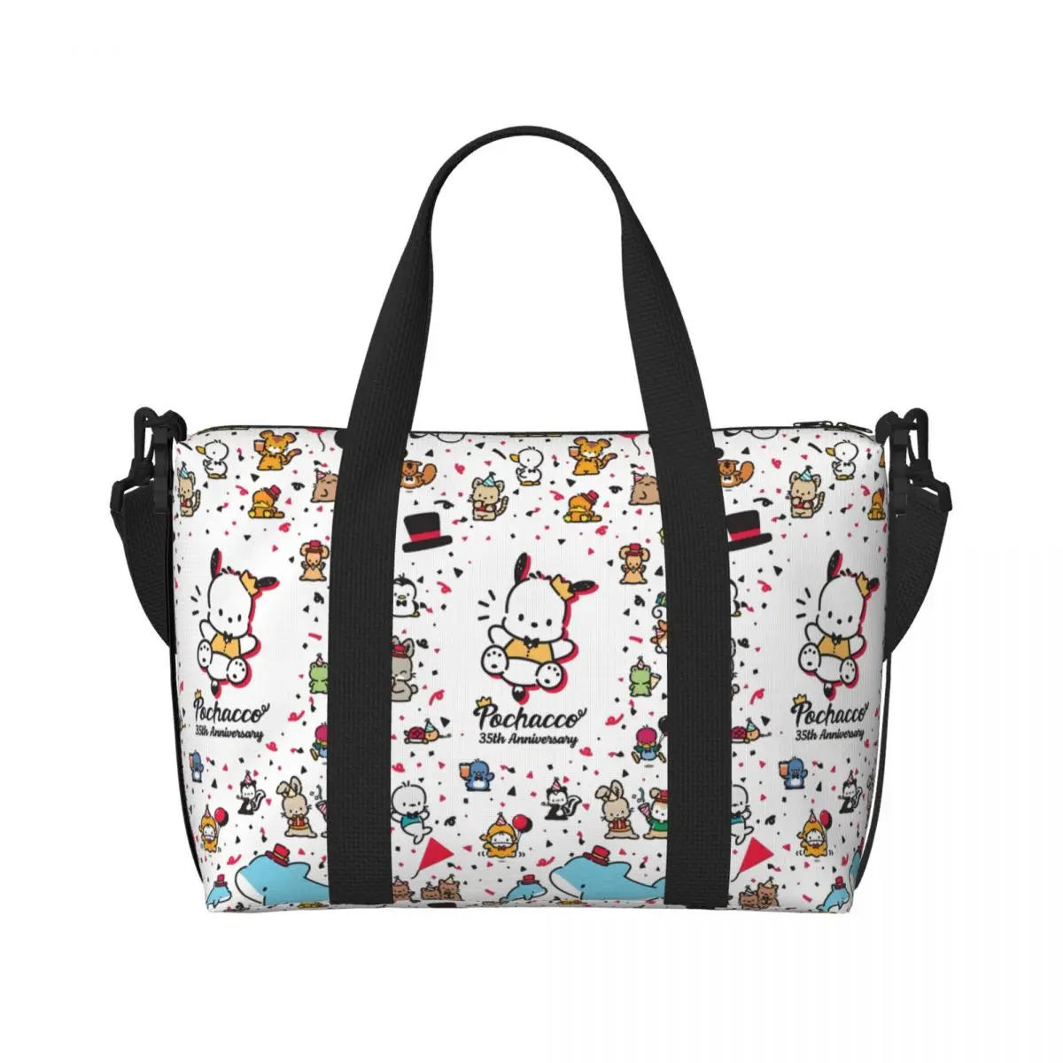 

Custom Fashion Pochacco Beach Tote Bag for Women Kawaii Anime Large Compartment Beach Gym Travel Bags
