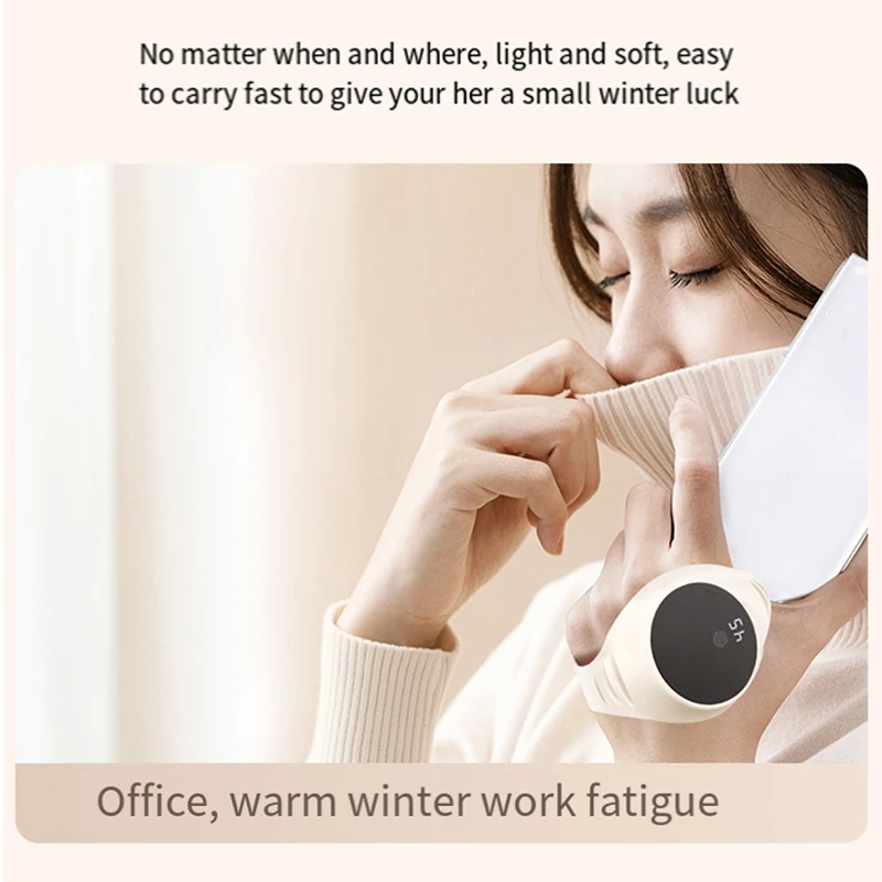 Aquecedores de Mãos Elétricos Pulseira de Aquecimento Bolso de Acampamento Pulseira Aquecedor de Mãos Display LCD Aquecimento Rápido -Bege