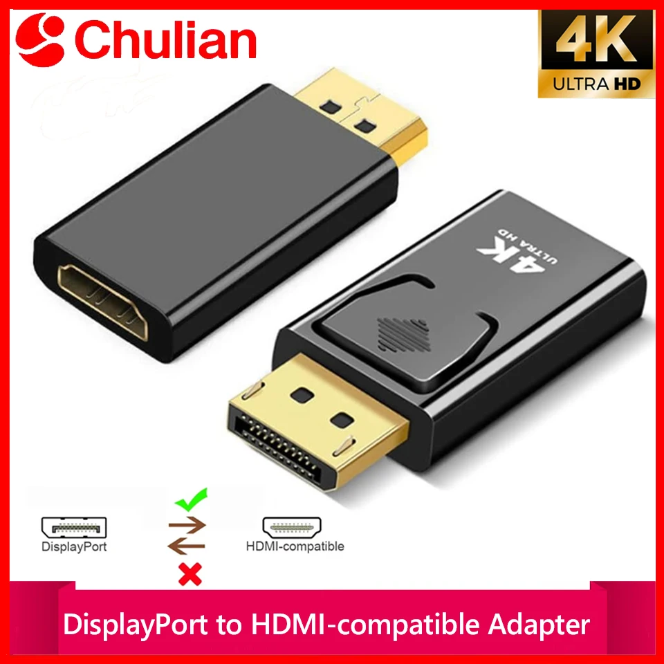 4K DP DisplayPort to HDMI-compatible Adapter Converter Display Port DP to HDMI-compatible HDTV Adapter Video Audio Laptop PC