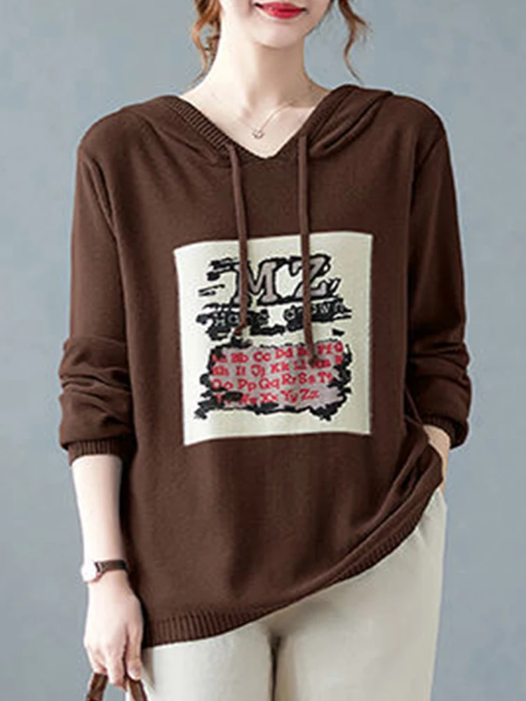 Suéter F de Tricô com Capuz Moderno, Solto, Tamanhos andes, Csa Base, Top Curto, Estilo Casual para o Dia a Dia, ...