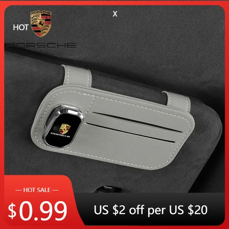 

Car Sticker For Porsche Cayman Cayenne 911 Macan Leather Car Glasses Clip Sunglasses Bank Card Holder For Porsche 911 718 Tayca