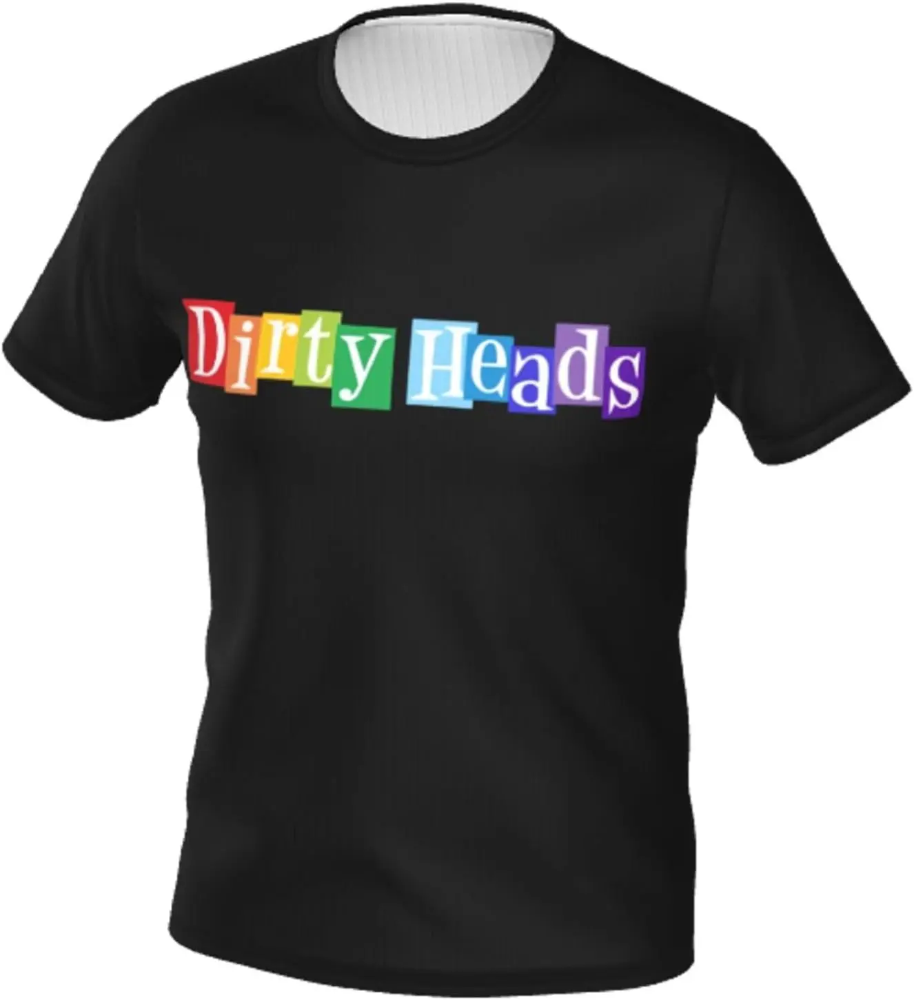 Dirty Band Heads Shirt Men's Crew Neck Double-Sided Fully Printed T-Shirt Polyester Short Sleeve Tops Black