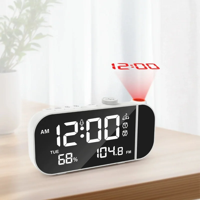 Rechargeable Projection Clock with FM Radio LED Display Dual Alarm Temperature And Humidity Function