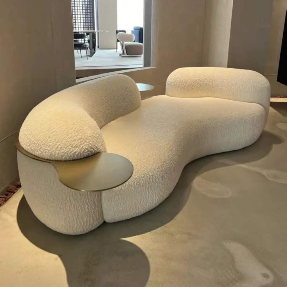 Curved Lamb Velvet Fabric Sponge Filled Modern Design Module Sofa for Living Room