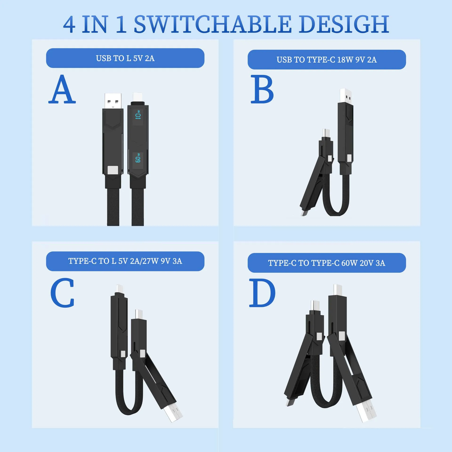 Cabo de carregamento rápido magnético multi conectores com chaveiro de tela cabo PD para Andriod TYPE-C 60W QC 18W cabo de carregamento rápido