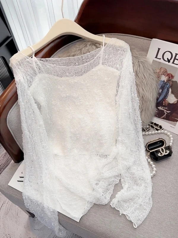 

Lightweight Lace Hollow out Sun Protection Set Women's Summer 2025 New Style Strap Two Piece Set Sweet Style Loose Fit Long S...