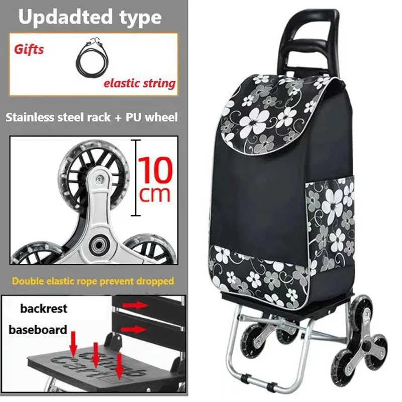 Heavy Duty All Terrain Stair Climbing Foldable Cart Wagon With Wheels & Bungee Cord Shopping Trolley