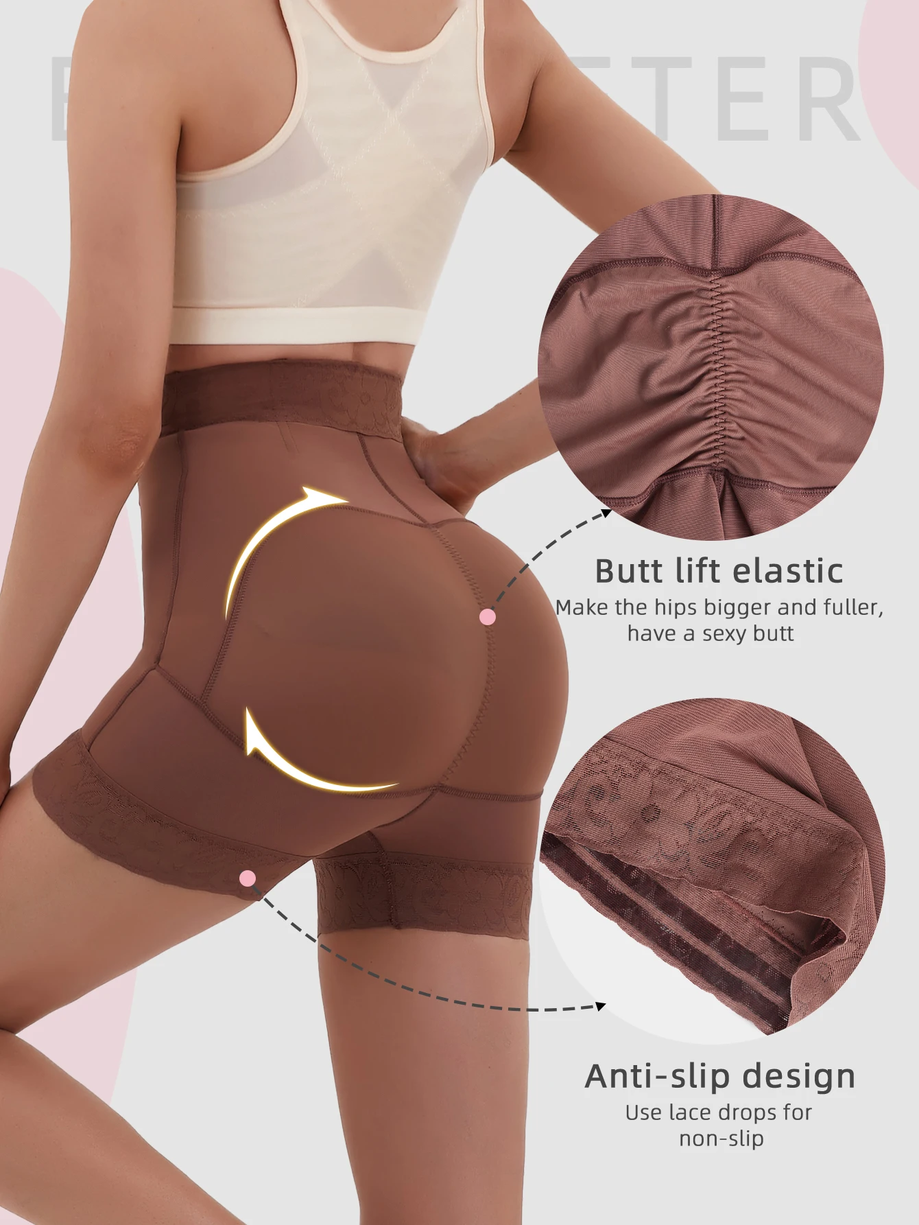Platte Hoek Midden Taille Shapewear Rits Buik Control Shaper Kant Butt Lifter Slipje Voor Vrouwen