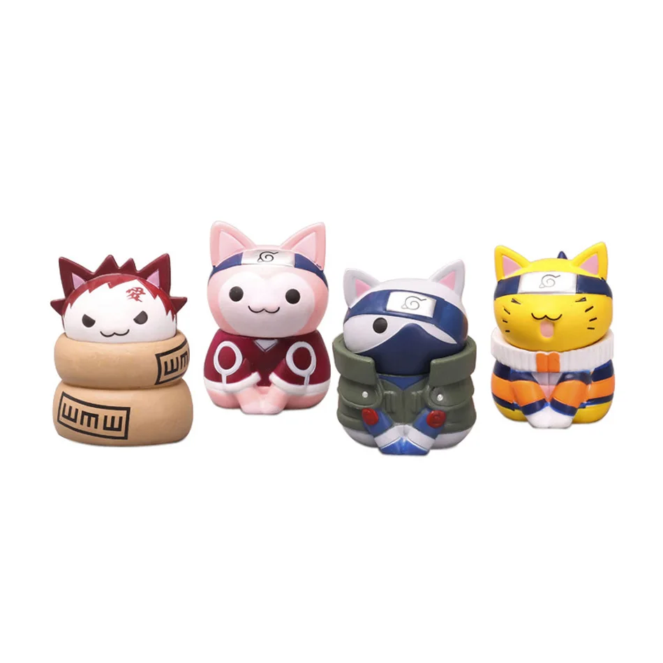 8Pcs Anime Naruto Figures Kawaii Mini Q Version Modle NARUTO Cat Action Figuras Cartoon Model Kids Gift Toys Suit Dropshipping