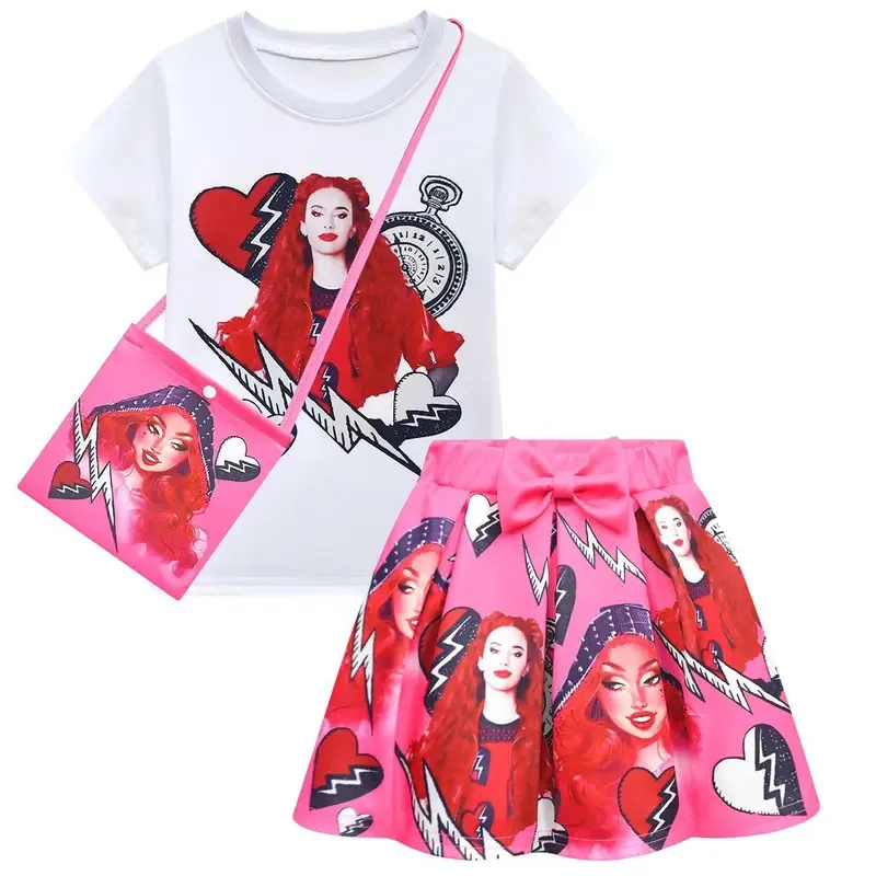 Children Clothing Sets Girls The Rise of Red Descendants 4 Cosplay Tshirt Tops and Skirt Bag Baby Kids Birthday Party Costumes