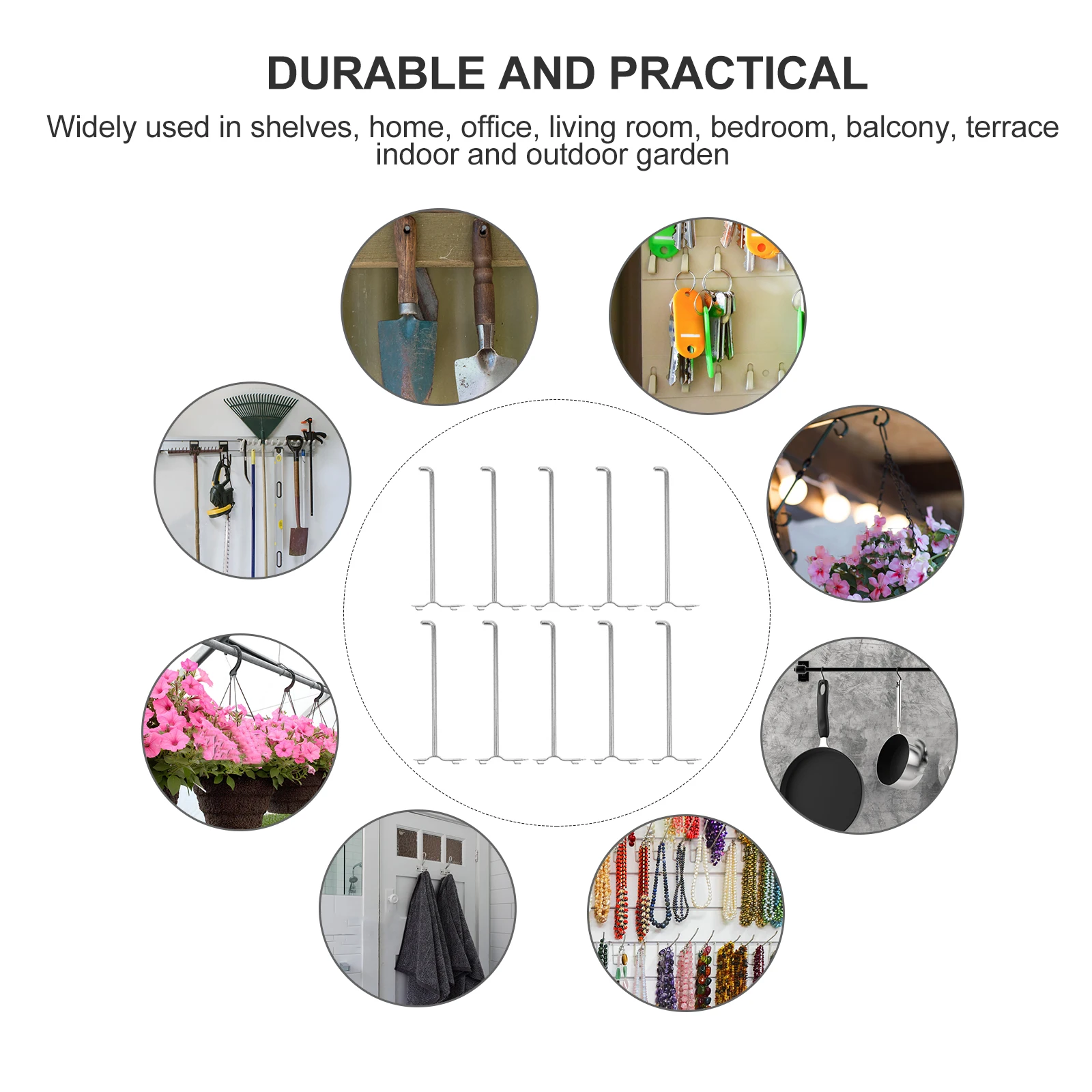 

10 Pcs Hardware Tool Hooks Galvanized Iron Heavy Duty Wall Mount Hangers Garage Shed Workshop Storage Broom Towel ganizers
