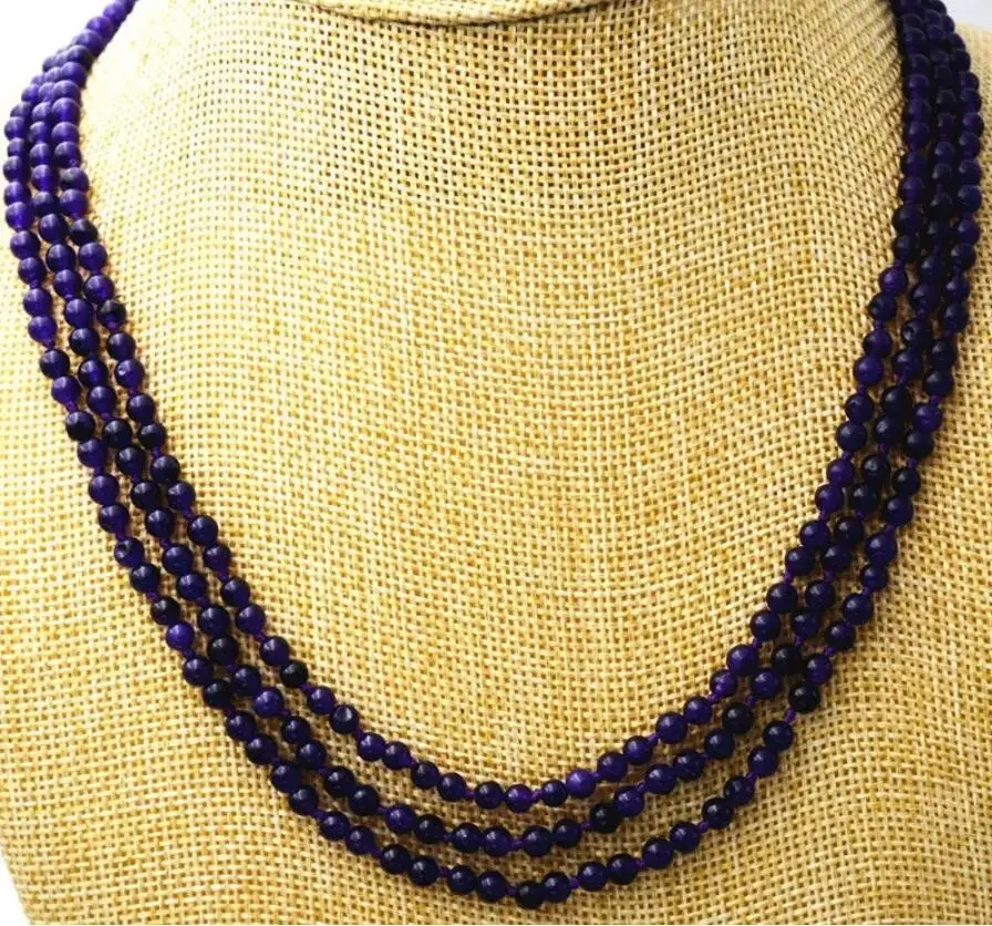 NEW Fine jewelry 3 rows 4 mm Russias amethysts bead necklace 17-19 