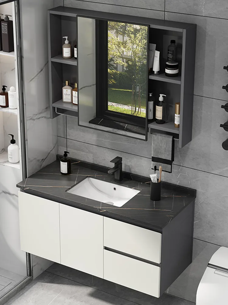 

Slate space aluminum bathroom cabinet light luxury simple washbasin cabinet combination