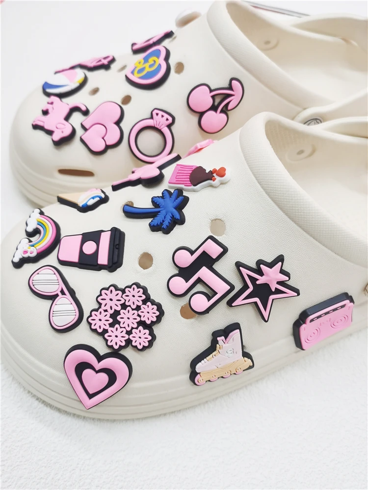 Cute Pink Cartoon Shoe Charms Decorations Clog Ornaments Funny Pattern PVC Buckle Accessories Fit Women Sandals Adult Kids Gifts