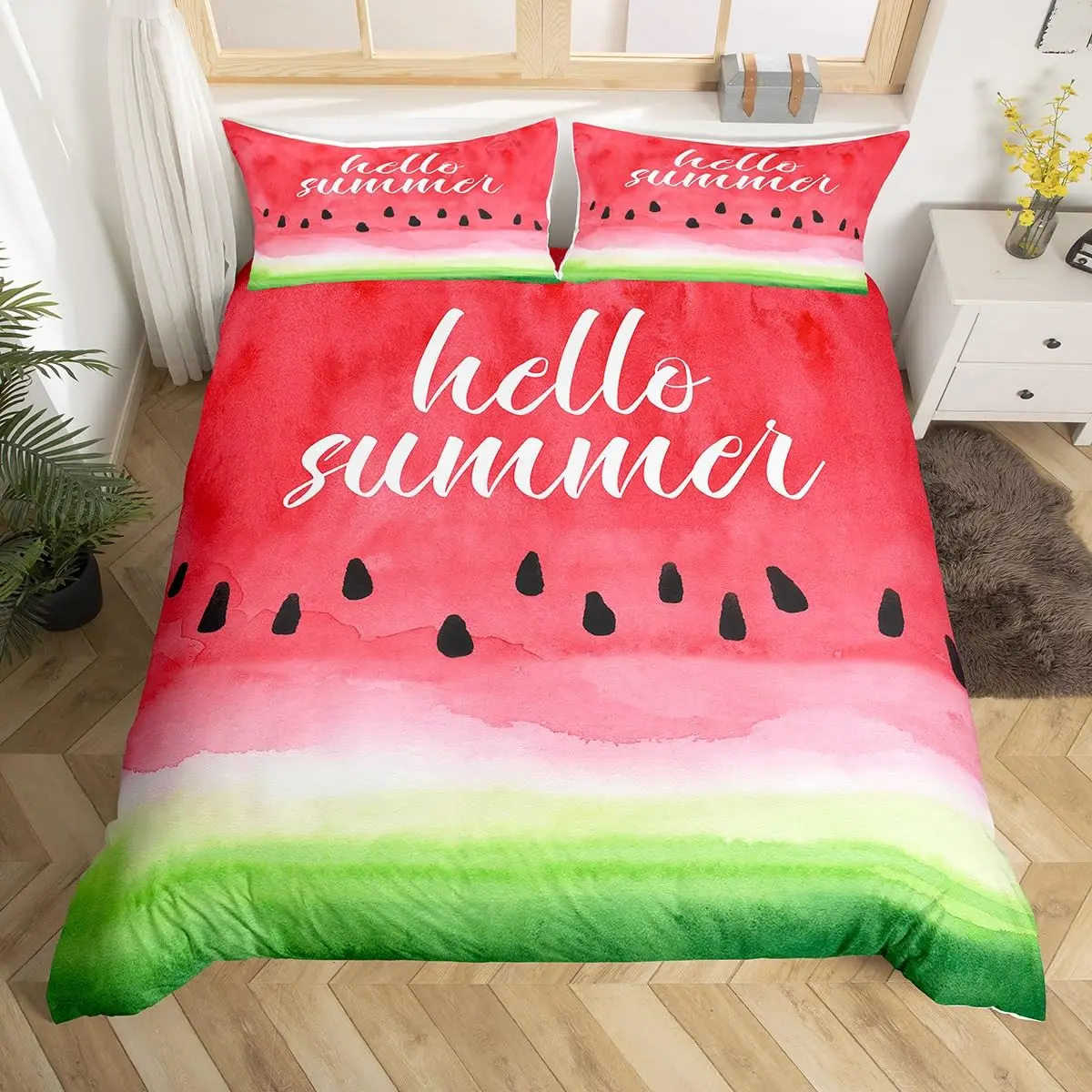 Watermelon Duvet Cover Set Kids Boys Girls Delicious Fruit Print Bedding Set Comforter Cover Cool Summer Room Decoration 3Pcs