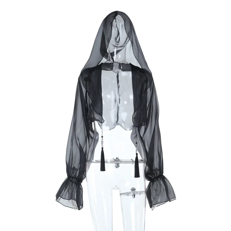 جديد فييستا كرنفال هالوين كوس تأثيري القوطي ملابس النساء القوطية نمط الدانتيل هوديي الظلام عباءة الساحرة شال زي #5