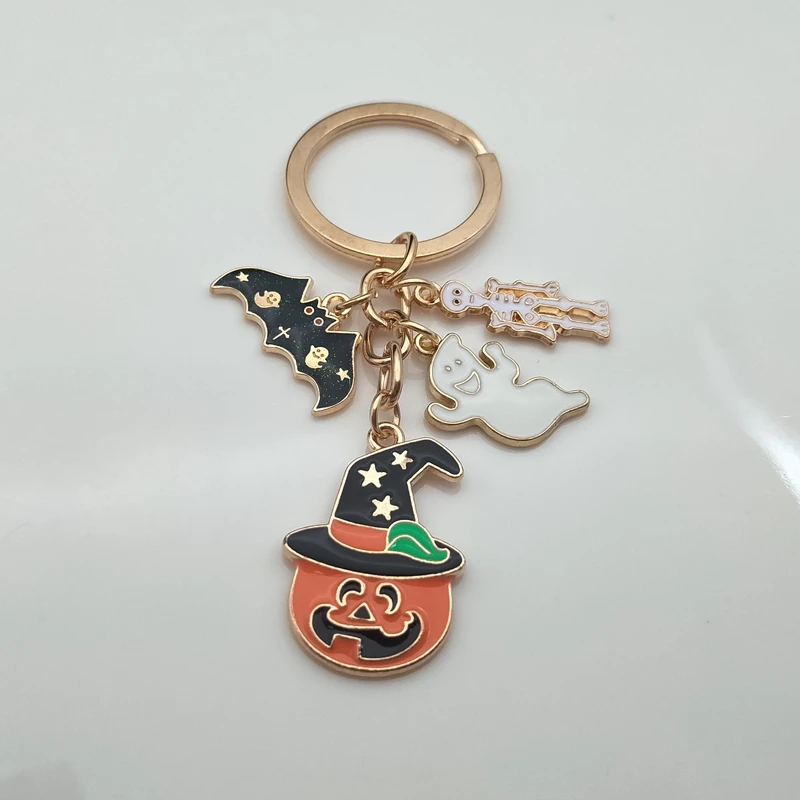 Halloween Keychain Bat Pumpkin Ghost Cat Gothic Key Ring Vampire Tombstone Key Chains Festival Gifts DIY Jewelry Handmade