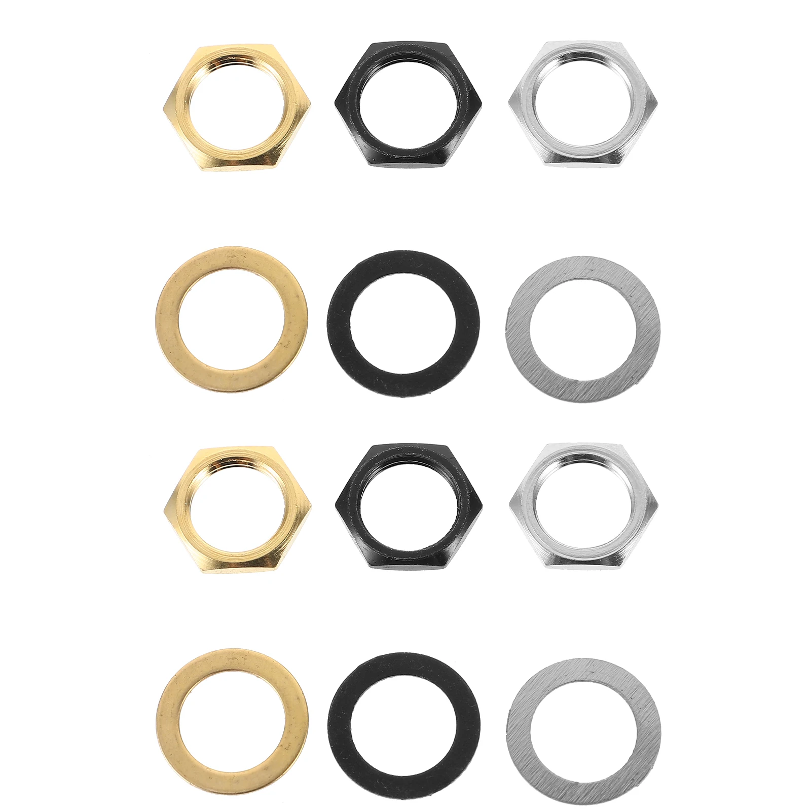 

12 Sets Guitar Nut Set 9.36MM Silver Black Gold Alloy Nuts Washers Electric Bass Instruments Parts Socket Jack Hardware