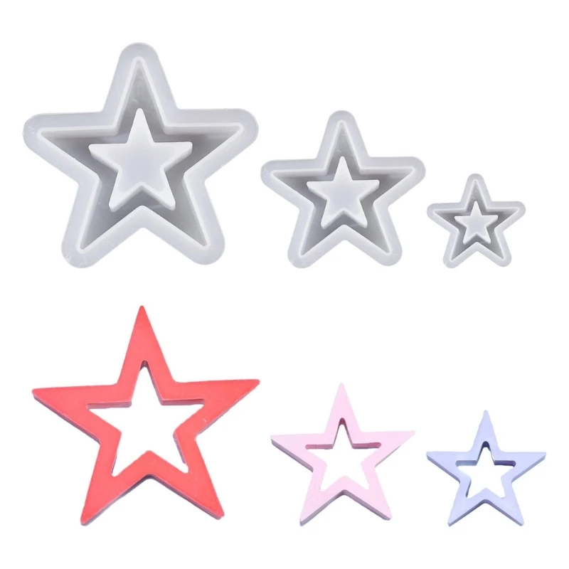 

3Pieces Hollow Star Silicone Mold Set Christmas Ornaments Molds for Home
