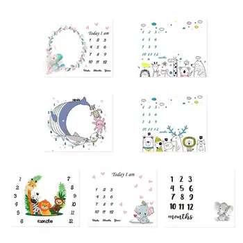 Cobertor mensal recorde de crescimento para recém-nascido, padrão animal bonito, fotografia adereços, foto para fundo criativo