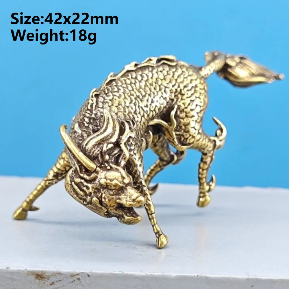 1PC Mini Brass Qilin Statue Vintage Chinese Mythical Beast Figurine Solid Brass Kylin Pocket Ornament Collectible Amulet Gift