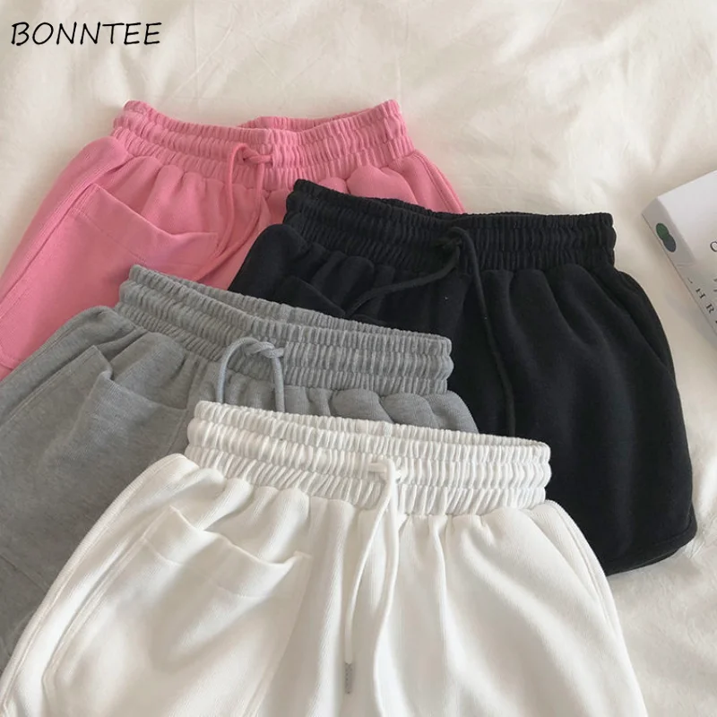 Shorts Women Summer Pockets Solid High Waist Drawstring All-match 4-colors Leisure Popular Fashion Classic Female Korean Style