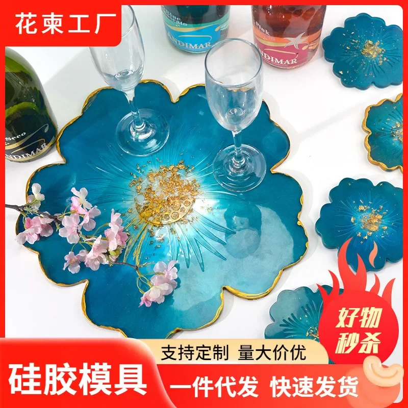 Sakura Tray Coaster Silicone Mold Flower Tea Cup Pad Molds DIY Epoxy Resin Molds Making Tools Platter Home Decor