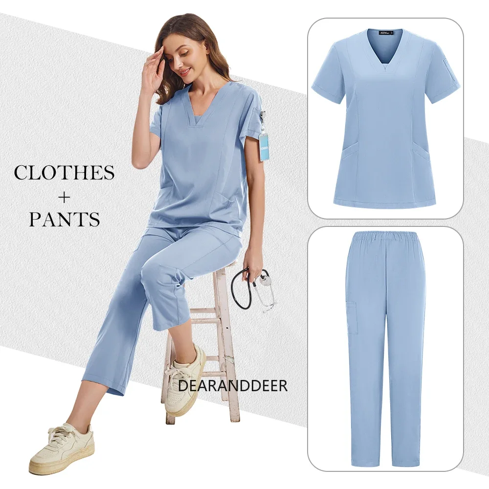 女性用半袖手術着,無地,トップスとパンツ,ペットショップ,介護用ホーム,医師,医療,作業服