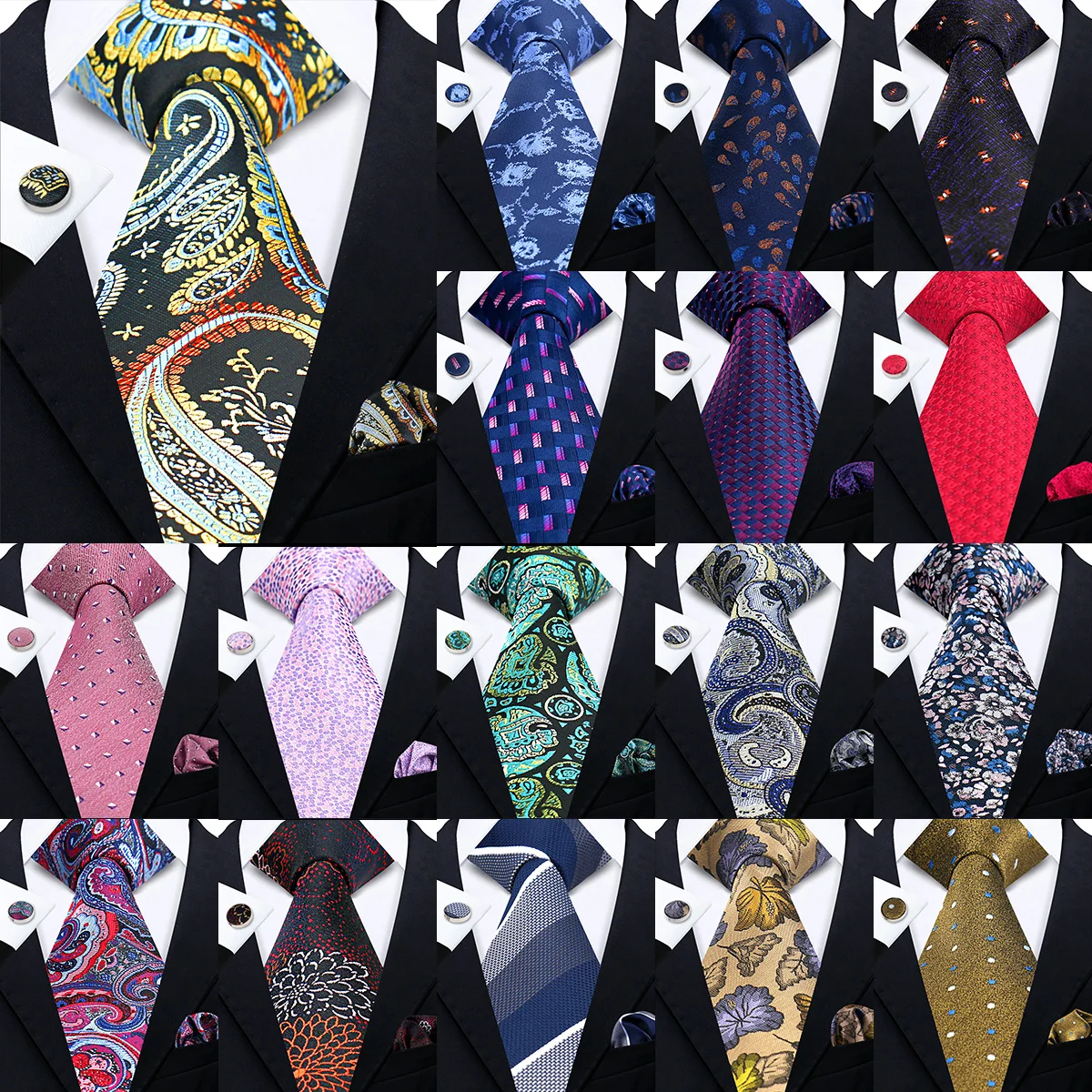 Elegant Men Tie Gift Set 3 Pcs Tie Cufflinks Handkerchief Floral Paisley Business Gift Accessories Men Party Graduation Gift
