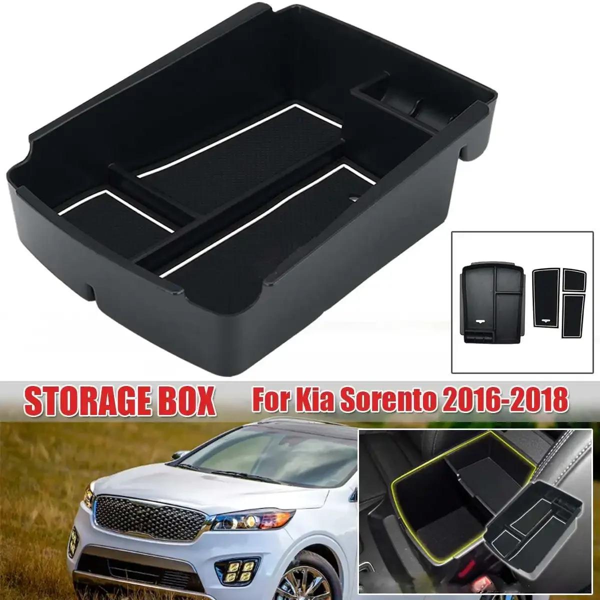 Caixa de armazenamento de apoio de braço do carro para kia sorento 2016 2017 2018 console central do carro arrumação caixa de armazenamento com 3 almofadas acessórios interiores