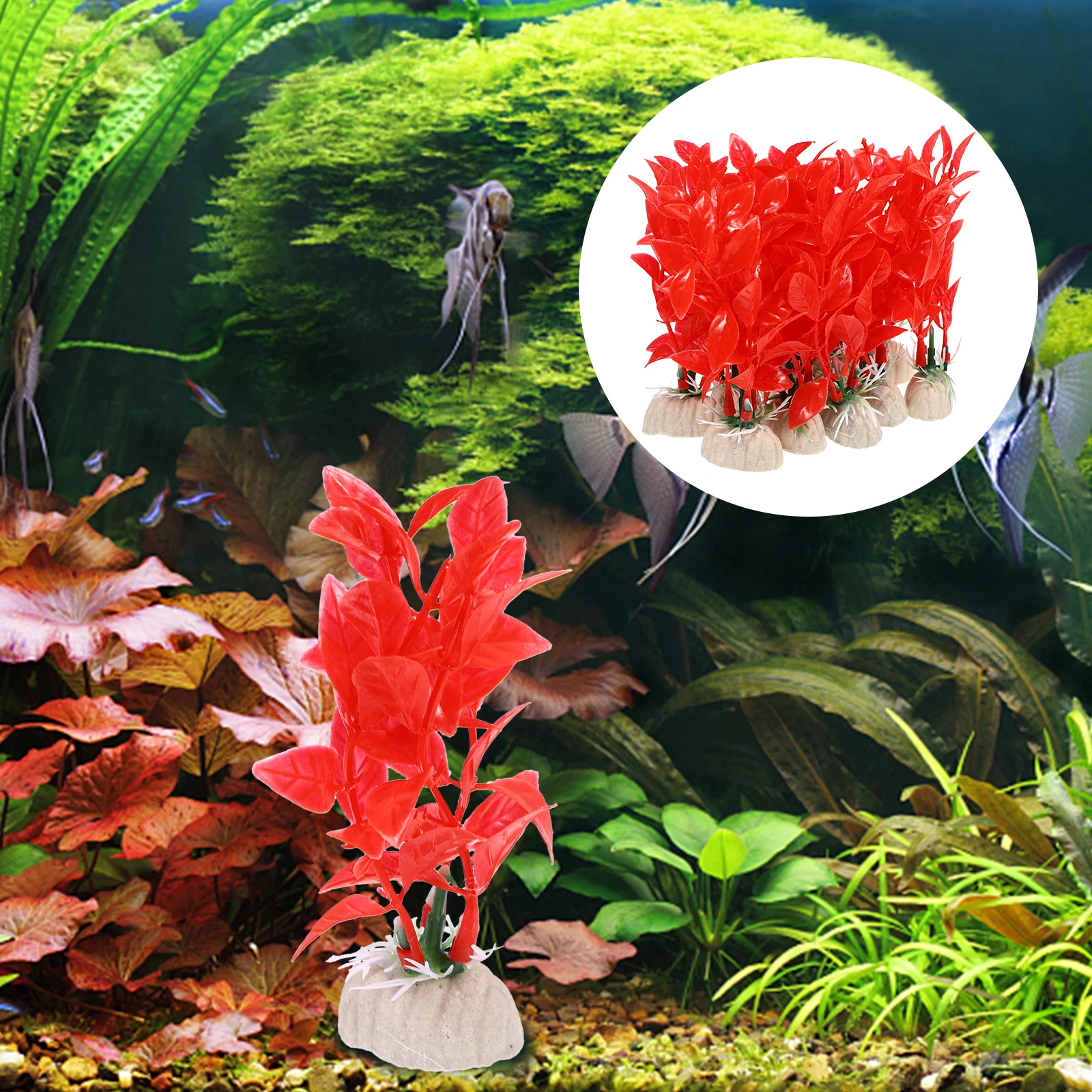 

20pcs Realistic Fake Pvc Decor Thickened Base Lifelike Ornament For Tanks Reptile Habitats Office Decor Plants Fake Aquarium
