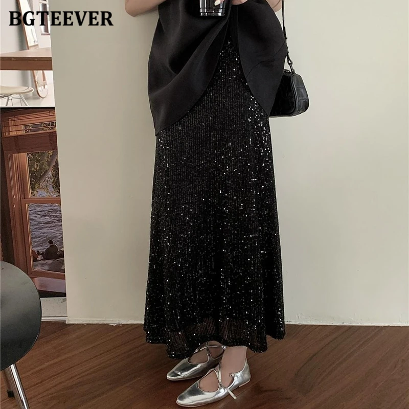 BGTEEVER Elegant Skinny Long Mermaid Skirt for Wowmn Stylish Elastic Waist Package Hip Sequins Skirts Female