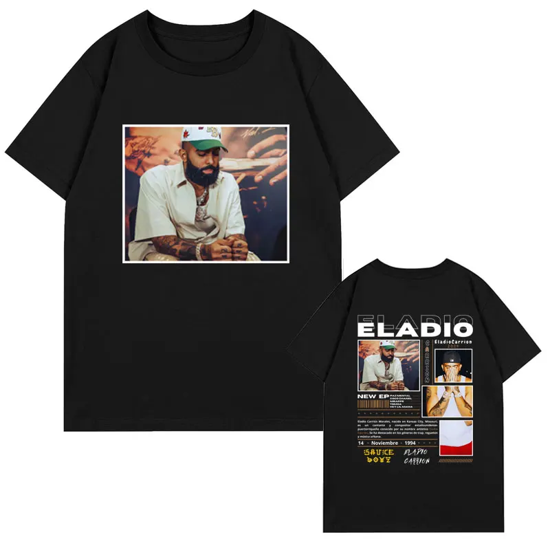 

Rapper Eladio Carrion t shirt men women Sauce Boyz Music Album Double Sided Print T-shirt Retro Hip Hop oversized T Shirts y2k