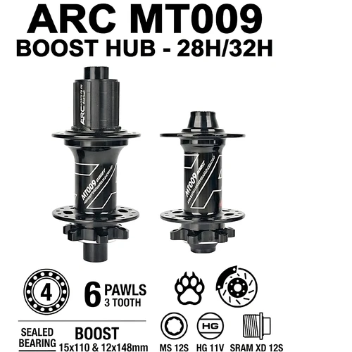 Imagen 2 del producto ARC MT009 BOOST Hubs 110x15 148x12mm 6 trinquetes 114 clics 28H/32H CNC aluminio MTB Hubset con HG MS XD cuerpo de buje libre para 12s
