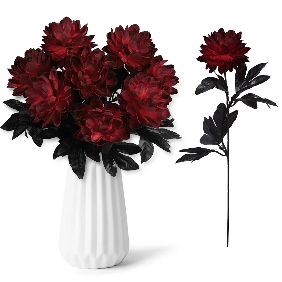 5/10 Stück Weinrote und Schwarze Künstliche Blumenzweige für Halloween-Party, Weihnachten, Hochzeitsdekoration, DIY-Vase, Kunstblumen, Heimdekoration