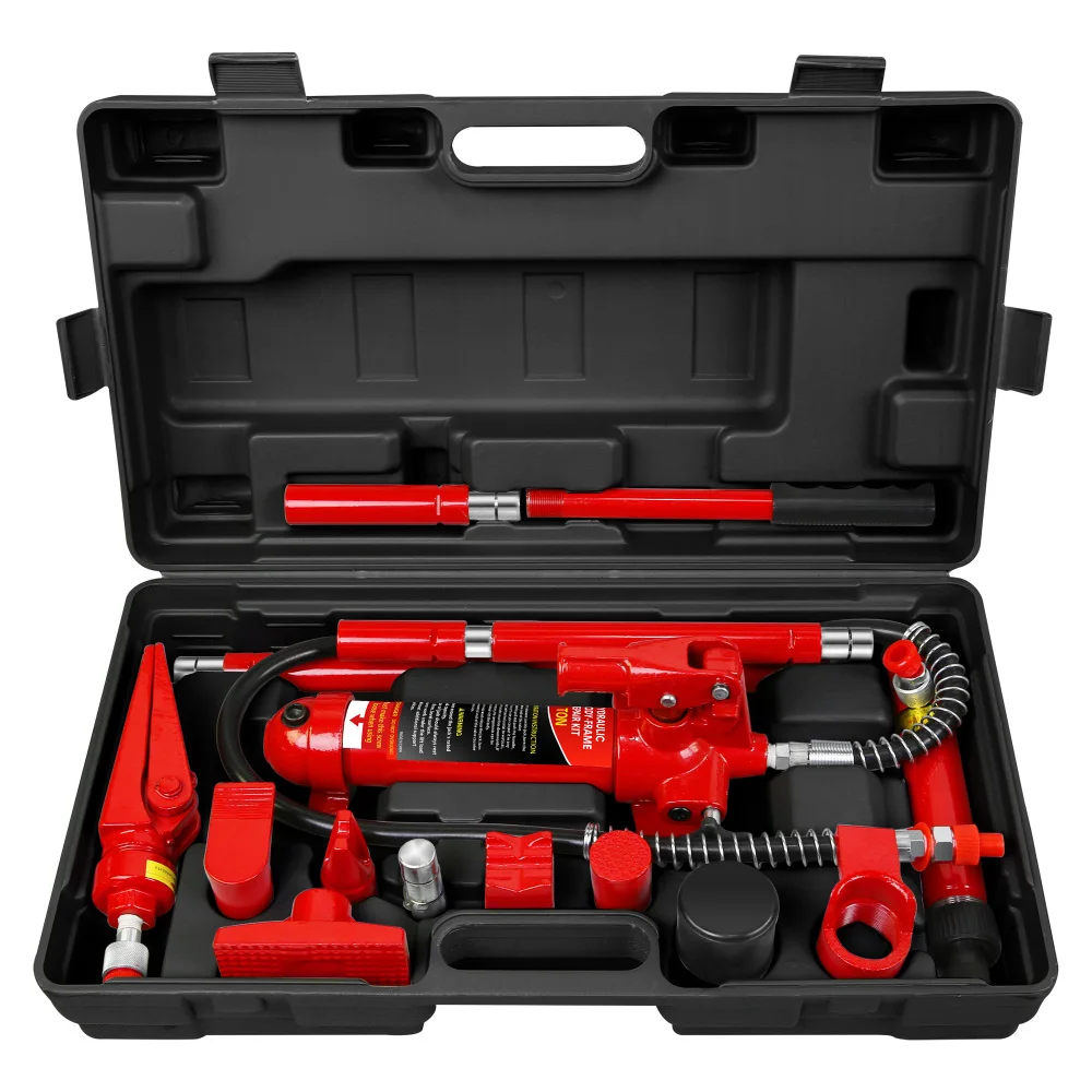 

4 Ton Porta Power Kit: Portable Hydraulic Jack w/ Oil Hose, Auto Body Frame Repair Set w/ Storage Case for Car/Truck/Farm