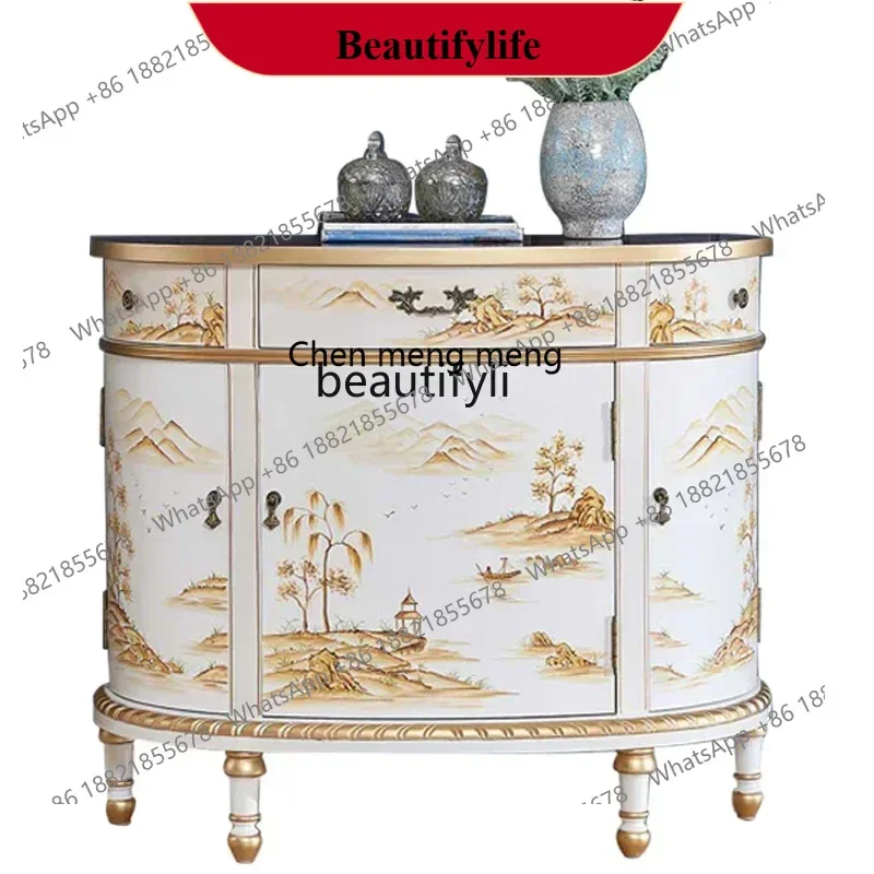 

D178 European-style painted semicircular entrance cabinet, American-style foyer side cabinet, aisle corridor decorative cabinet