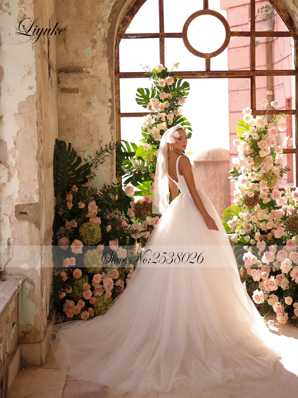 Liyuke Abiti da sposa a trapezio in morbido tulle su misura con spalline senza maniche eleganti abiti da sposa con scollo a cuore