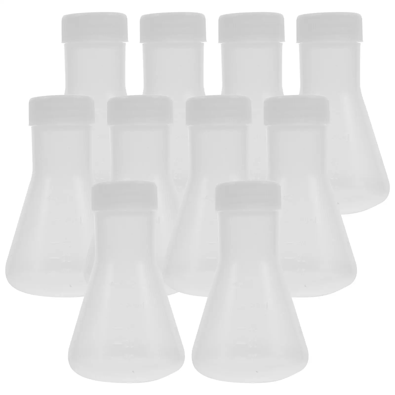 10pcs 50ml Conical Flask with Lid PP Plastic Laboratory Beaker Screw Cap Widely Used Education Chemistry Research