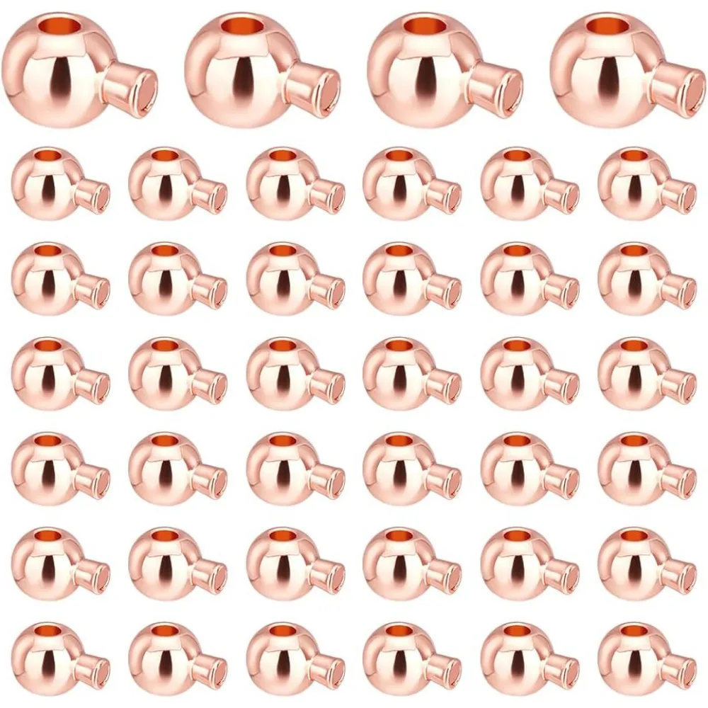 

About 60Pcs Crimp Beads Rose Gold Stopper Beads with Pin Metal Loose Spacer Beads Bulk Brass Round Stopper Crimp End Beads