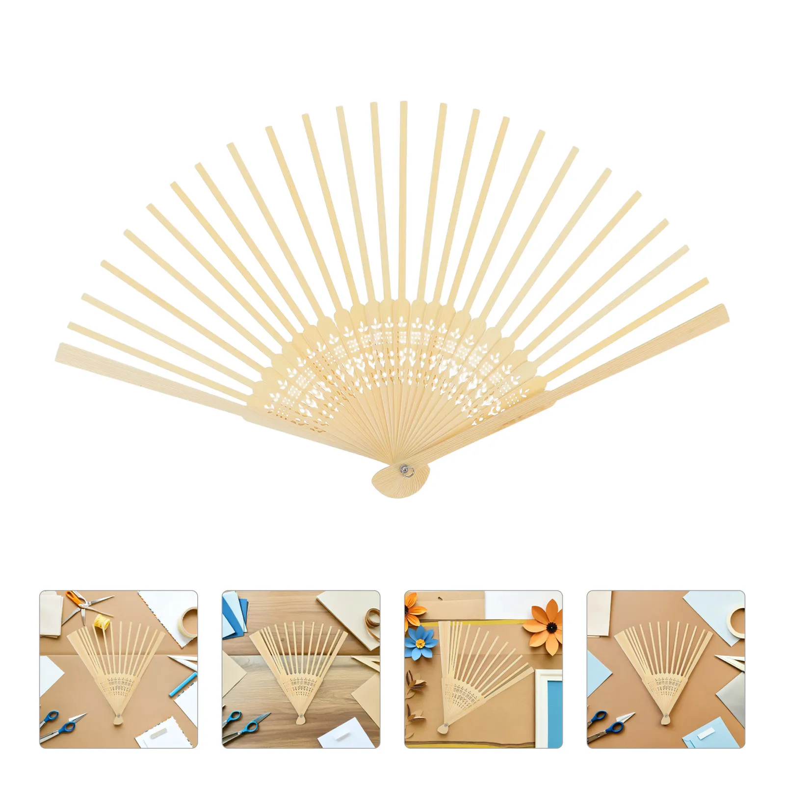 Japanese Hand Fan Frame Set 4pcs Bamboo Folding Fan DIY Craft Kit for Home Decor Weddings Handheld Fan Making