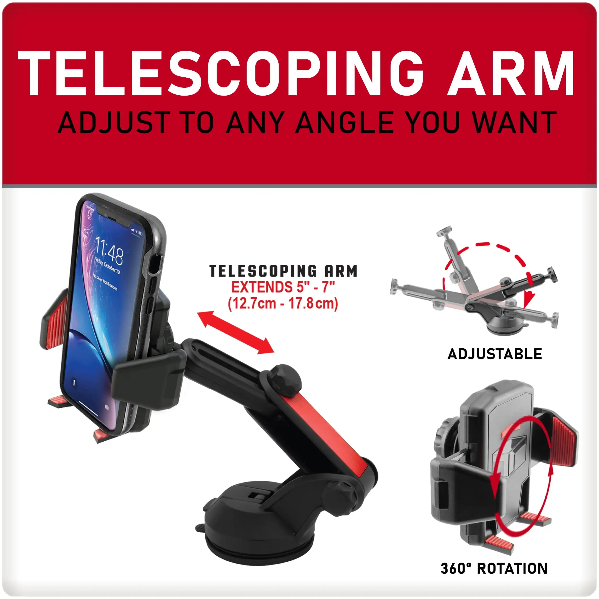 Windshield & Dash Mount Cradle Phone Holder with Extension Arm