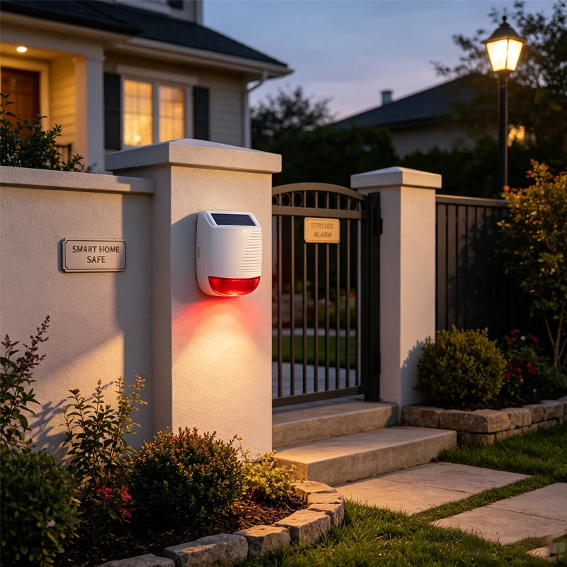 Wireless 433MHz Outdoor Acousto-optic Siren 120dB with Strobe Flash - Solar Powered Waterproof for Smart Home Security Systems