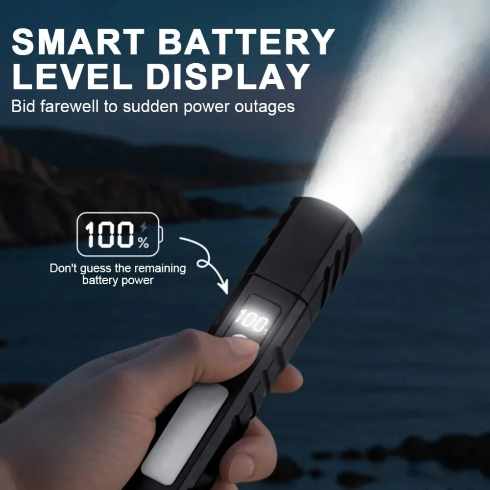 Pocket Magnetic LED Flashlight With 7 Lighting Modes Power Display Telescopic Zoom Waterproof Torch Outdoor camping lantern
