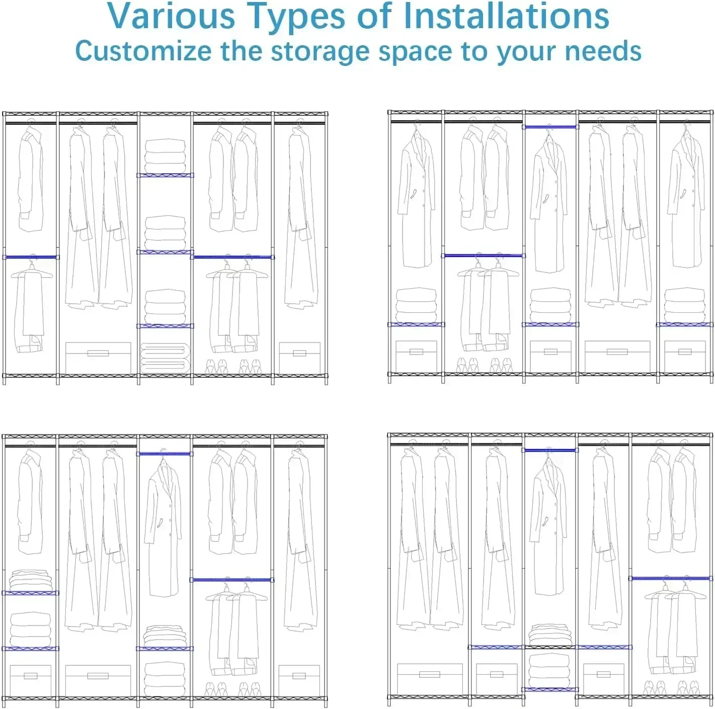 [Nuovo arrivo! ]Armadio portatile extra grande armadio per camera da letto armadio guardaroba indipendente, appendiabiti resistente multifunzione