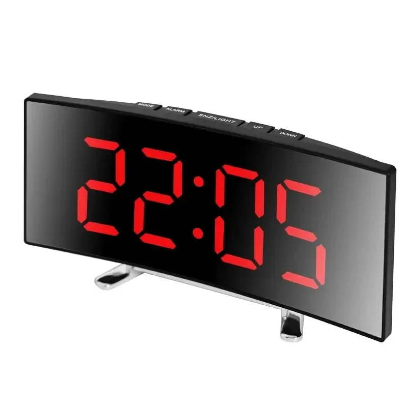 Creatieve gebogen elektronische klok, LED groot scherm plug-in batterij Dual-purpose spiegelwekker, speciaal voor studentenkamer