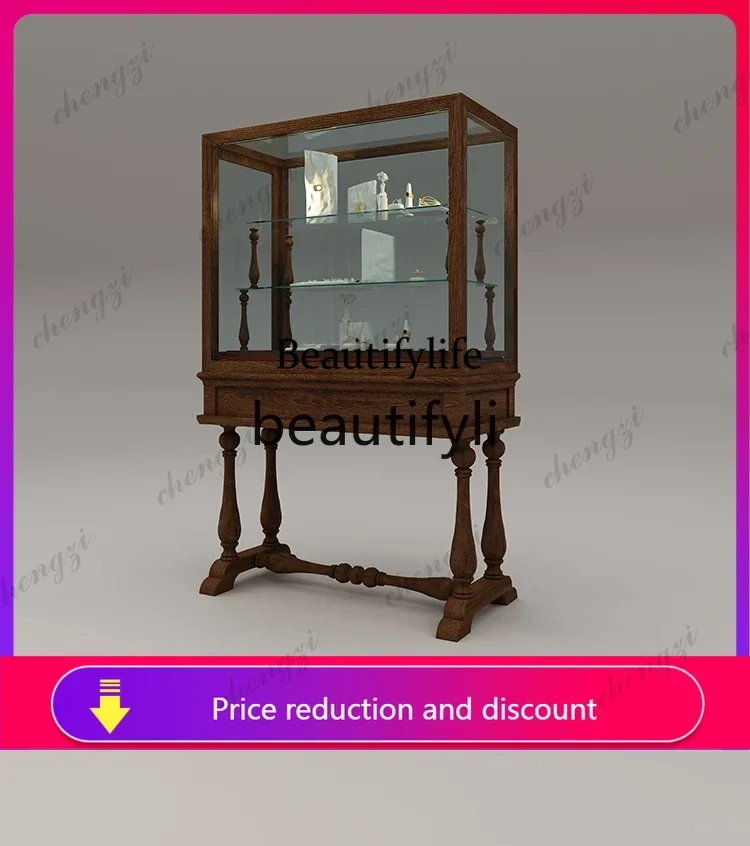 D5556 European Solid Wood Medieval Jewelry Display Cabinet Museum Jade Exhibition Gla Figure Model Display Nakajima