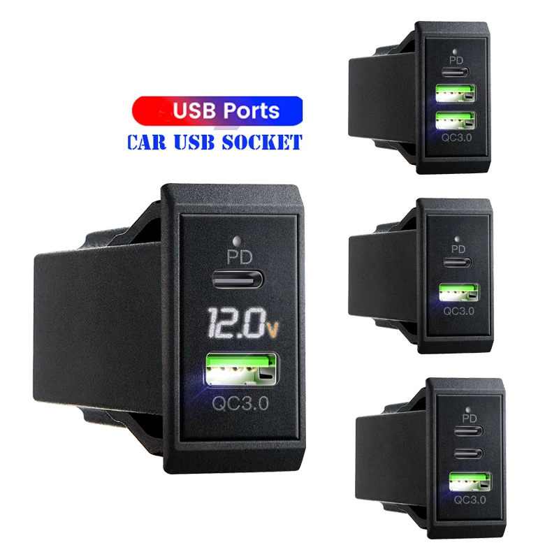 

12V 24V car usb charger Adapter Socket Quick Charge 3.0 & PD USB C Port Power Outlet Adapter for Car Boat Motorcycle